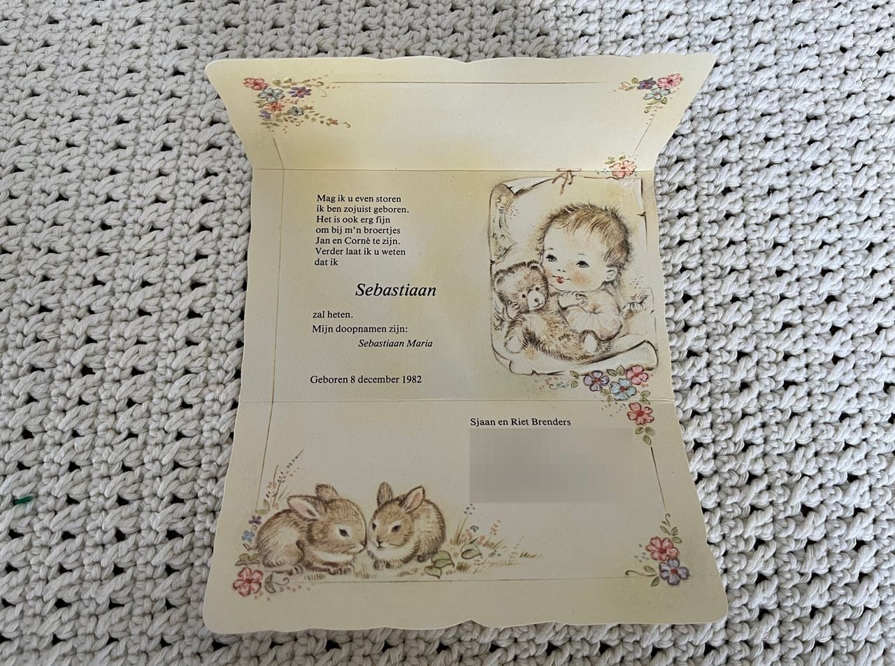 Het geboortekaartje van Sebastiaan. Hij werd maar één week oud (foto: Floortje Steigenga).