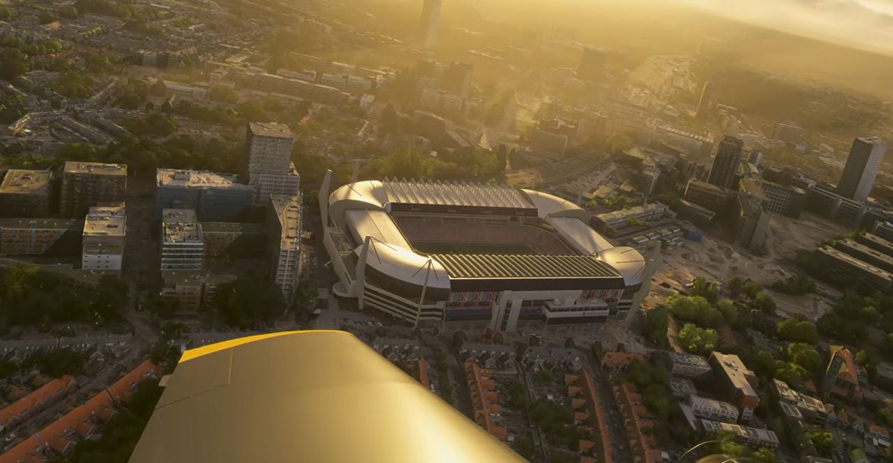 Het Philips Stadion in Microsoft Flight Simulator 2024 (foto: Microsoft).
