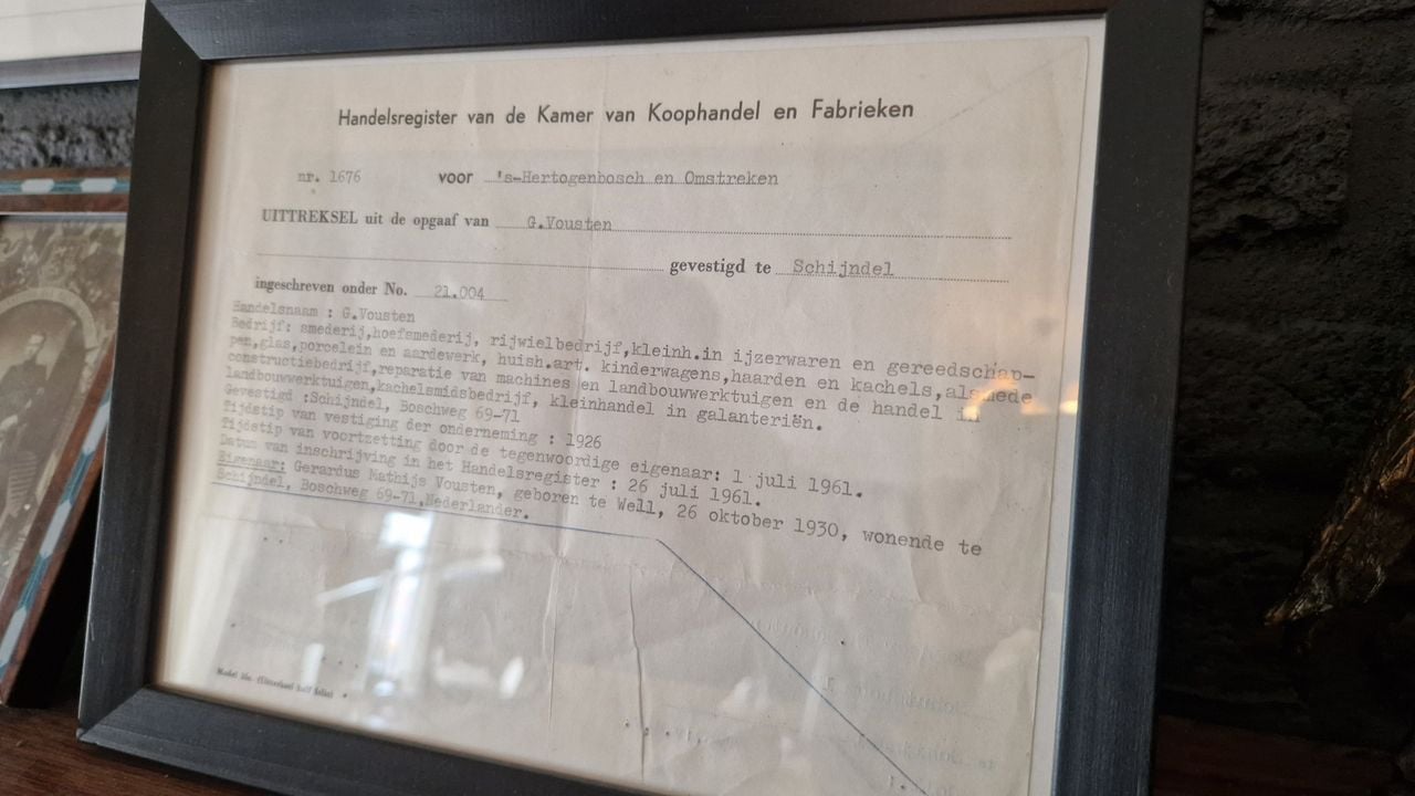 Het bewijs van inschrijving van de kledingwinkel uit 1926 (foto: Tom Berkers).