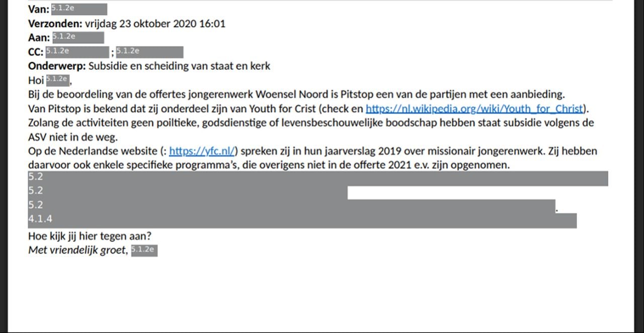 De mail van de medewerker van de gemeente.