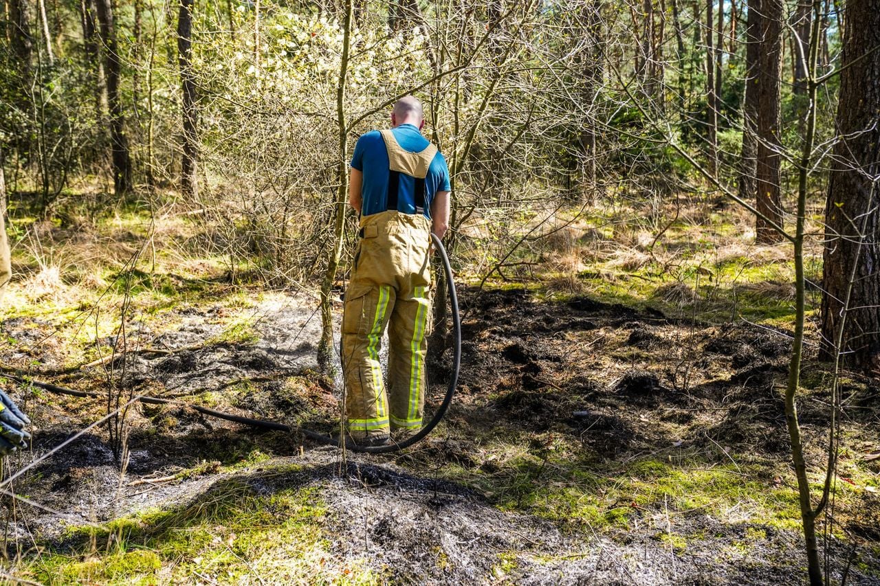 De brandweer bestrijdt het vuur (foto: Dave Hendriks / Persbureau Heitink).