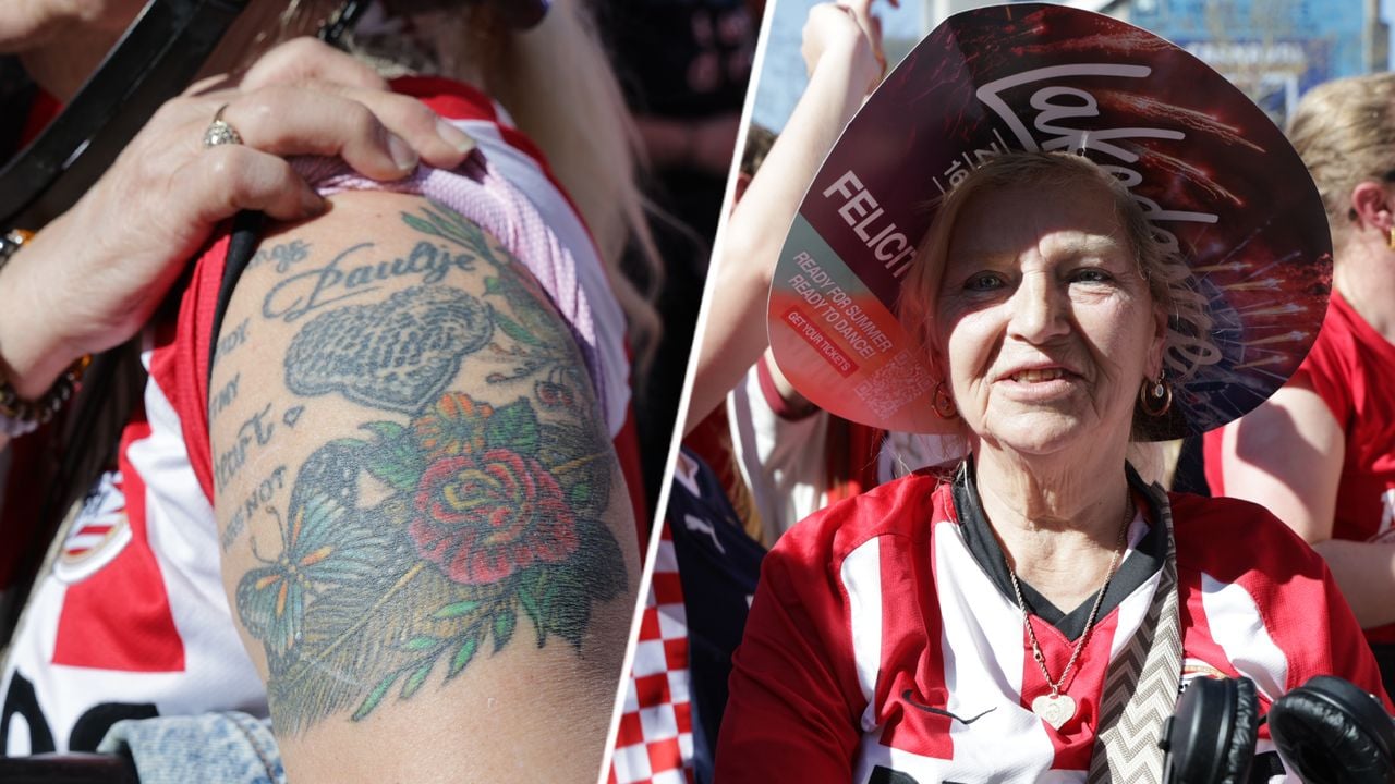 Greet heeft een hoed gemaakt van de papieren kampioensschaal: "Het is anders zo warm" (foto: Lobke Kapteijns).