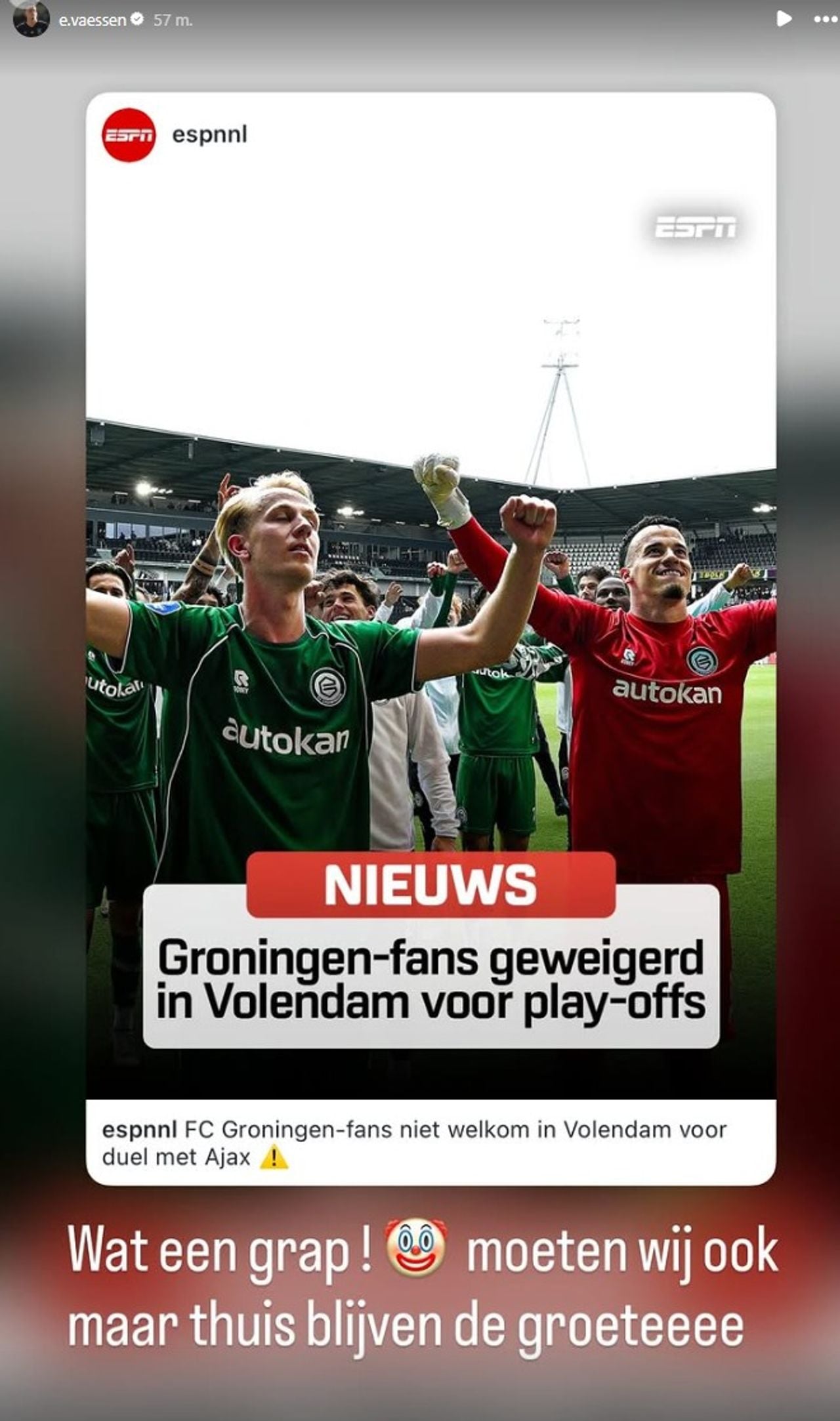 Etienne Vaessen reageert op het besluit dat FC Groningen-supporters  niet welkom zijn in Volendam.
