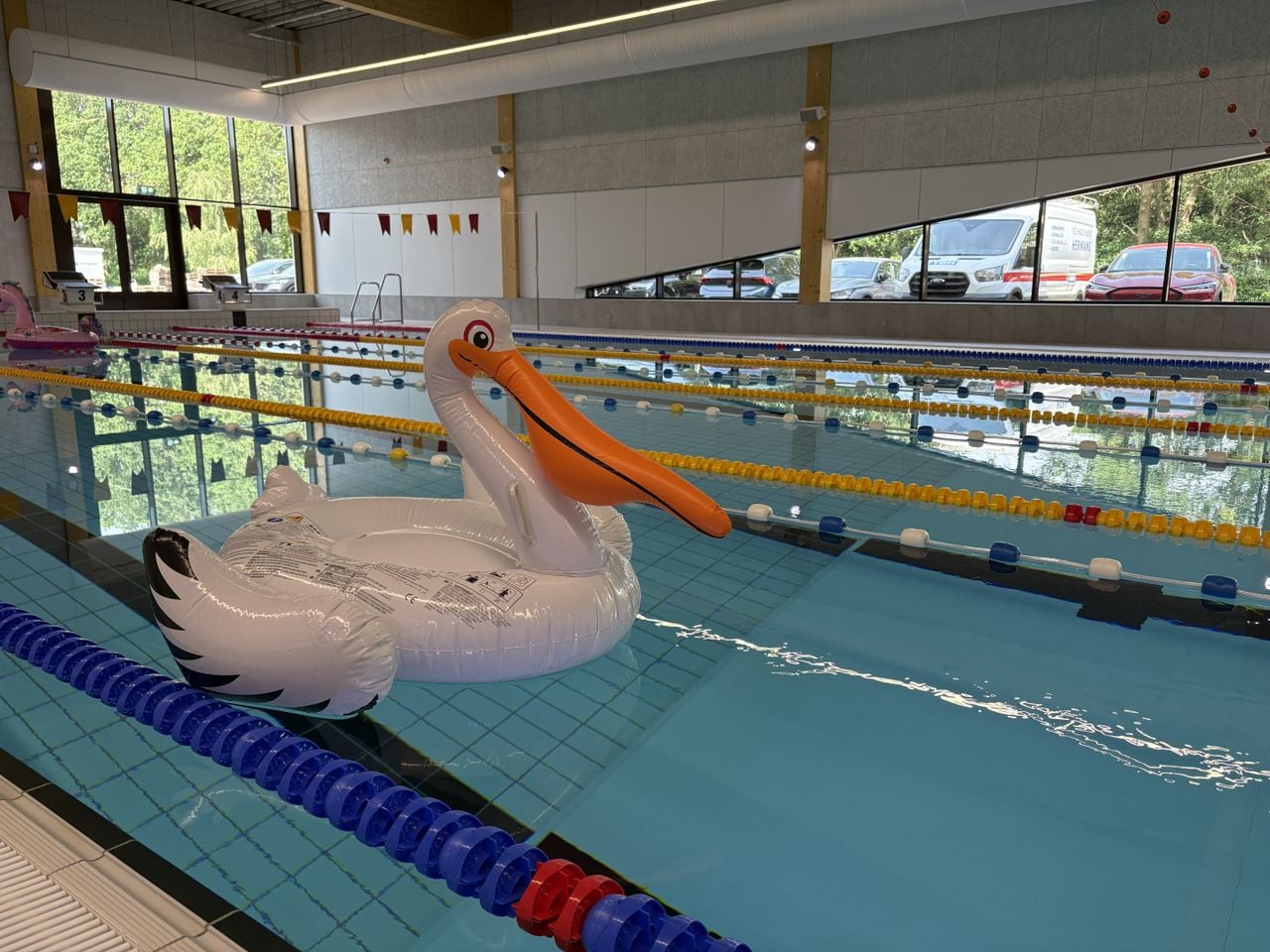 De dobberende pelikaan, een knipoog namens het bouwbedrijf (foto: Karin Kamp).