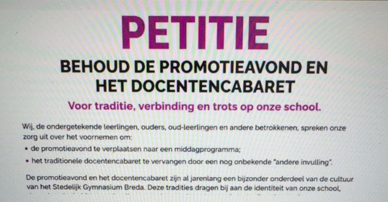 De petitie van de leerlingenraad (foto: petitie24.nl)