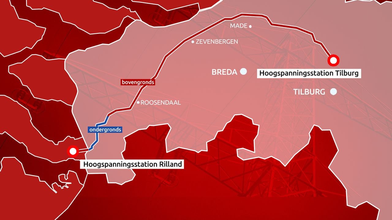 De stroomsnelweg loopt van Rilland naar Tilburg (vormgeving Omroep Brabant)
