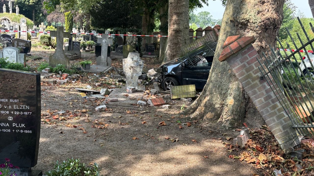 De auto kwam op graven tot stilstand (Imke van de Laar)