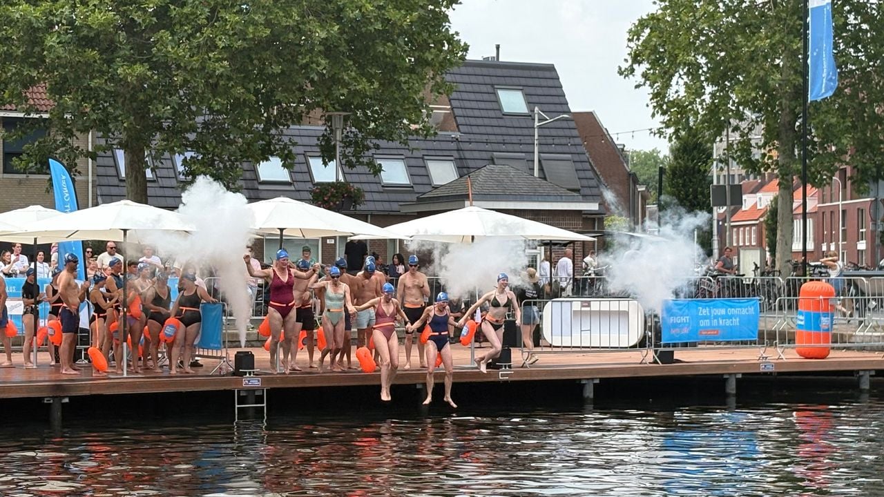 Het team duikt enthousiast het water in (foto: Omroep Brabant).