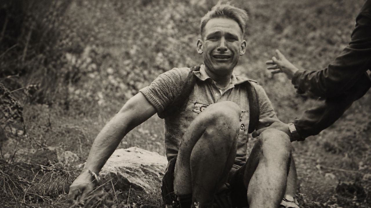 Wim van Est kort na zijn duizelingwekkende val (foto: Archief William van Peer). 