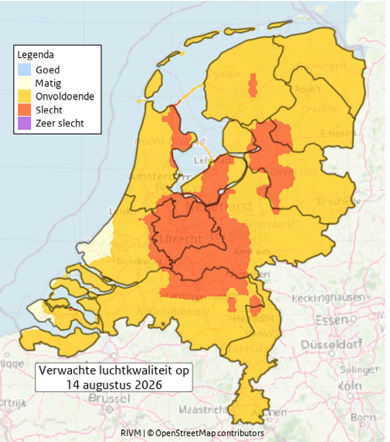 Verwachte luchtkwaliteit op 14 augustus 2026 (foto: RIVM).