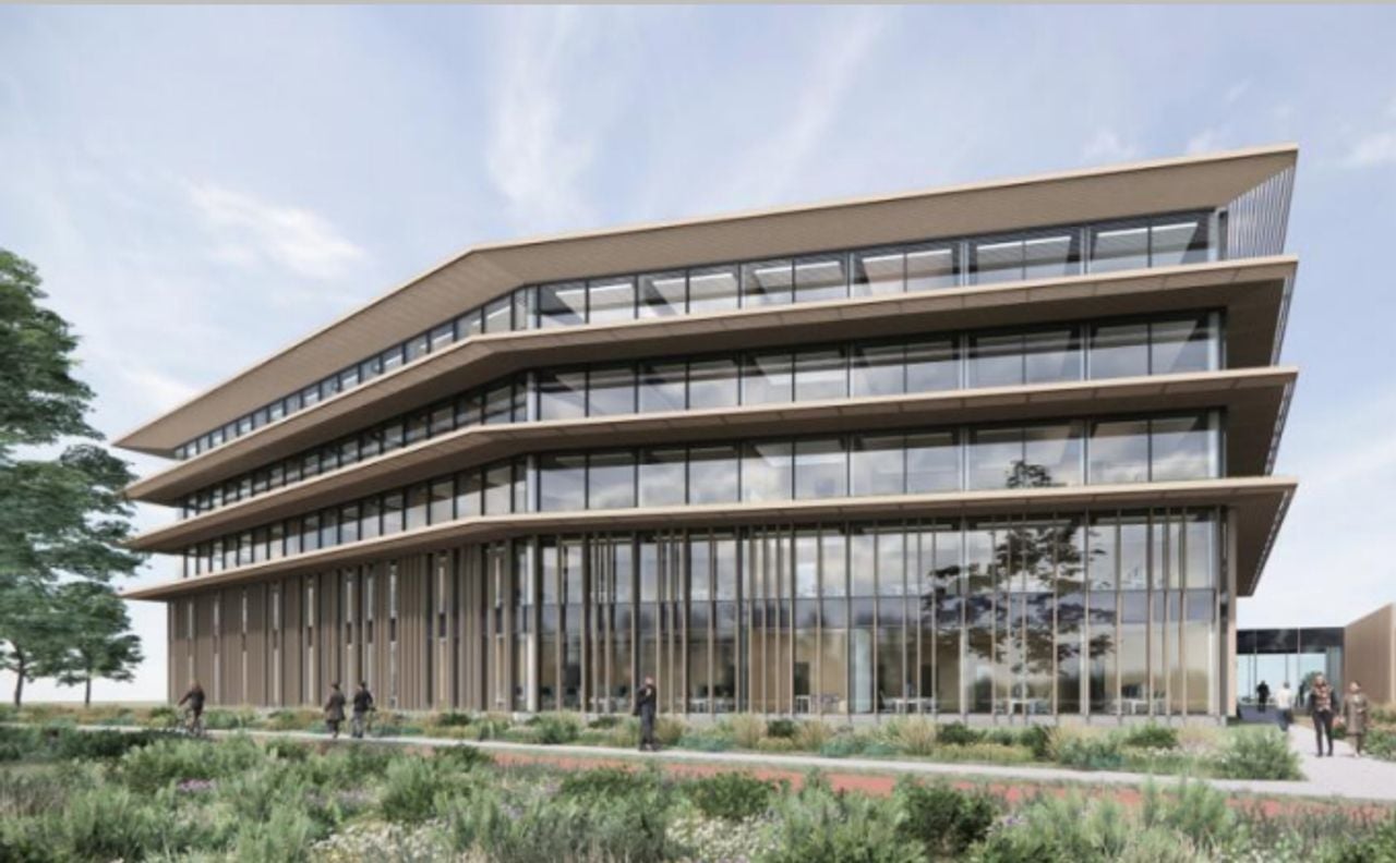 Een impressie van een van de eerste gebouwen op de nieuwe ASML-campus (foto: vergunningaanvraag ASML)