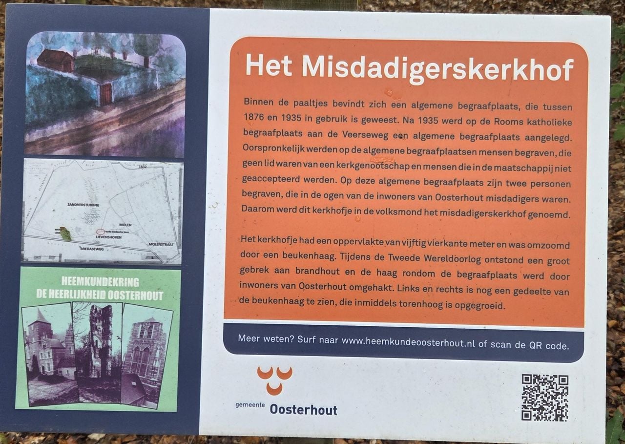 Plaquette van de heemkundekring bij het misdadigerskerkhof in Oosterhout (foto: Henk van Ingen/Omroep Brabant)