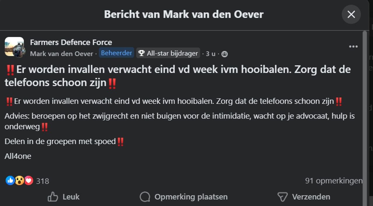 De oproep van Mark van den Oever in een Facebook-groep (foto: Facebook). 