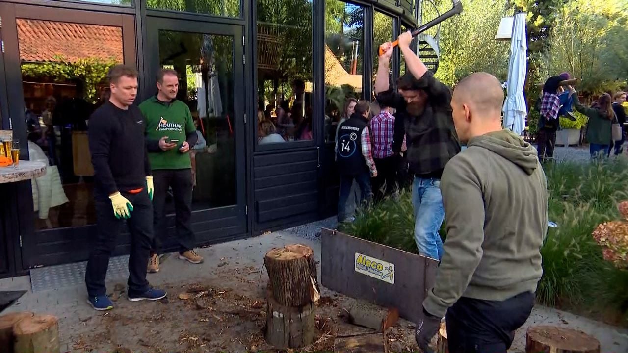 Youp hakt met veel gemak boomstammen in kleine mootjes (foto: Omroep Brabant). 