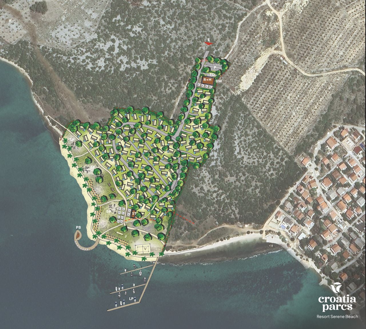 Resort Serene Beach in Karin, met privéstrand en veel te veel huisjes.