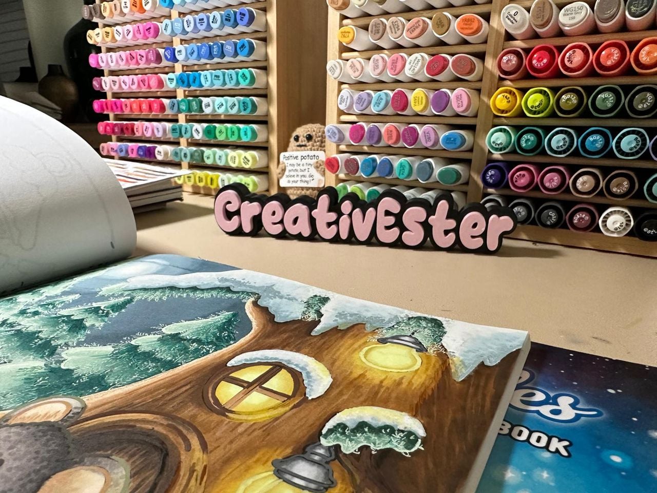 Simpele kleurplaten toverde Ester om tot tekeningen vol diepte, schaduw, glitters en kleur. (foto: Floortje Steigenga)