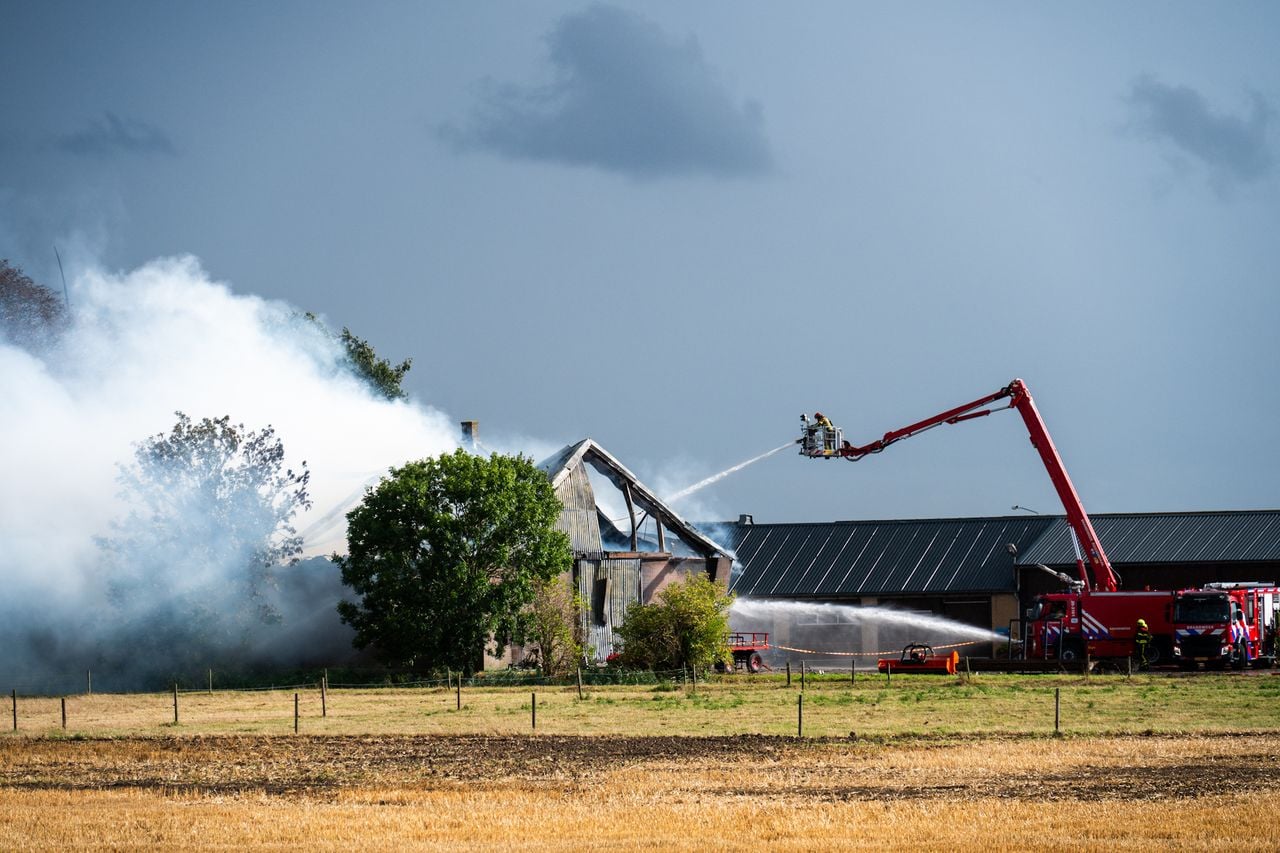 Het dak van de stal is ingestort (foto: Tom van der Put / Persbureau Heitink).
