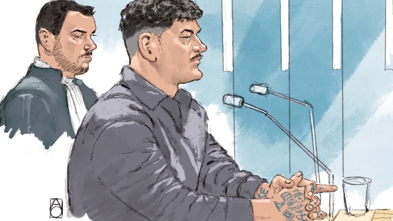 Rechtbanktekening van Justin B. (Tekening: ANP / ALOYS OOSTERWIJK).