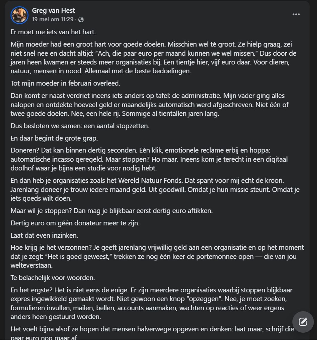 Greg deelde zijn frustratie op sociale media (foto: Greg van Hest/Facebook).