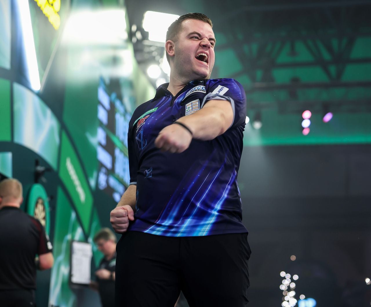 Intense vreugde bij Niels Zonneveld na zijn stunt op het WK darts (foto: PDC).