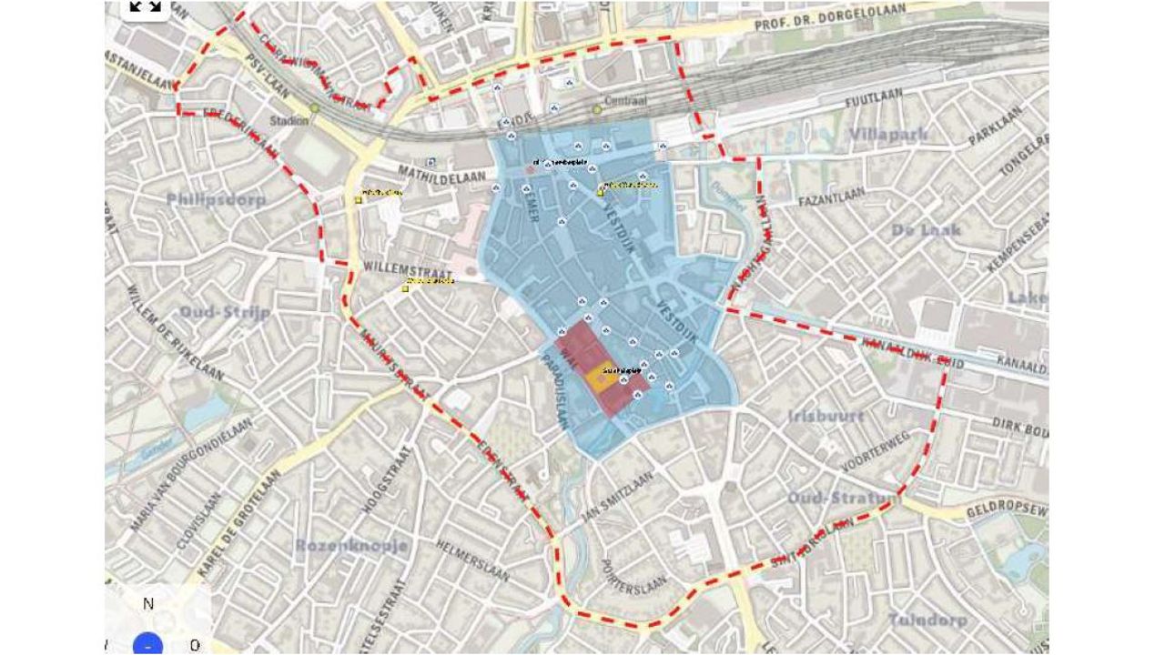Het blauwe gebied is uitgeroepen tot veiligheidsrisicogebeid.
