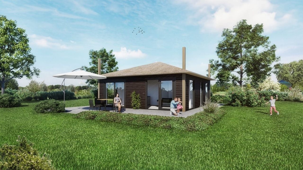 Een van de toekomstige huisjes op het vakantiepark (foto: Pukkemuk).