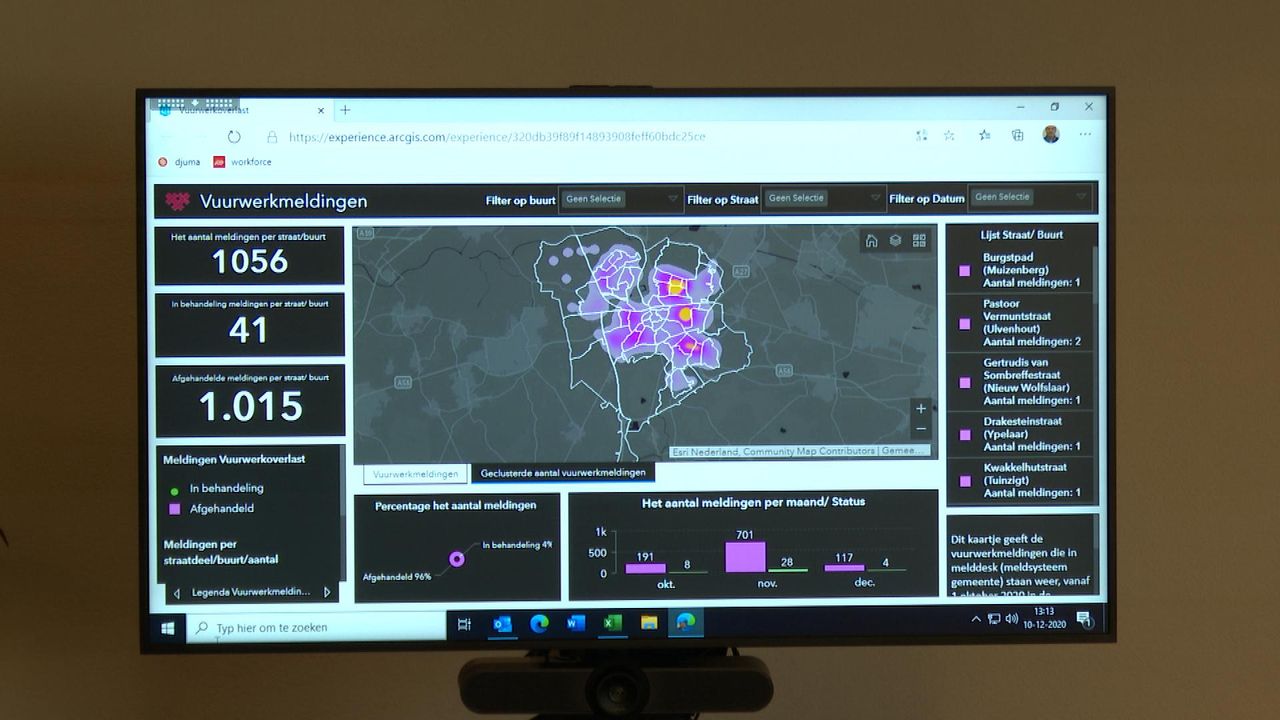 De zogenoemde heatmap voor vuurwerkoverlast (foto: Omroep Brabant).