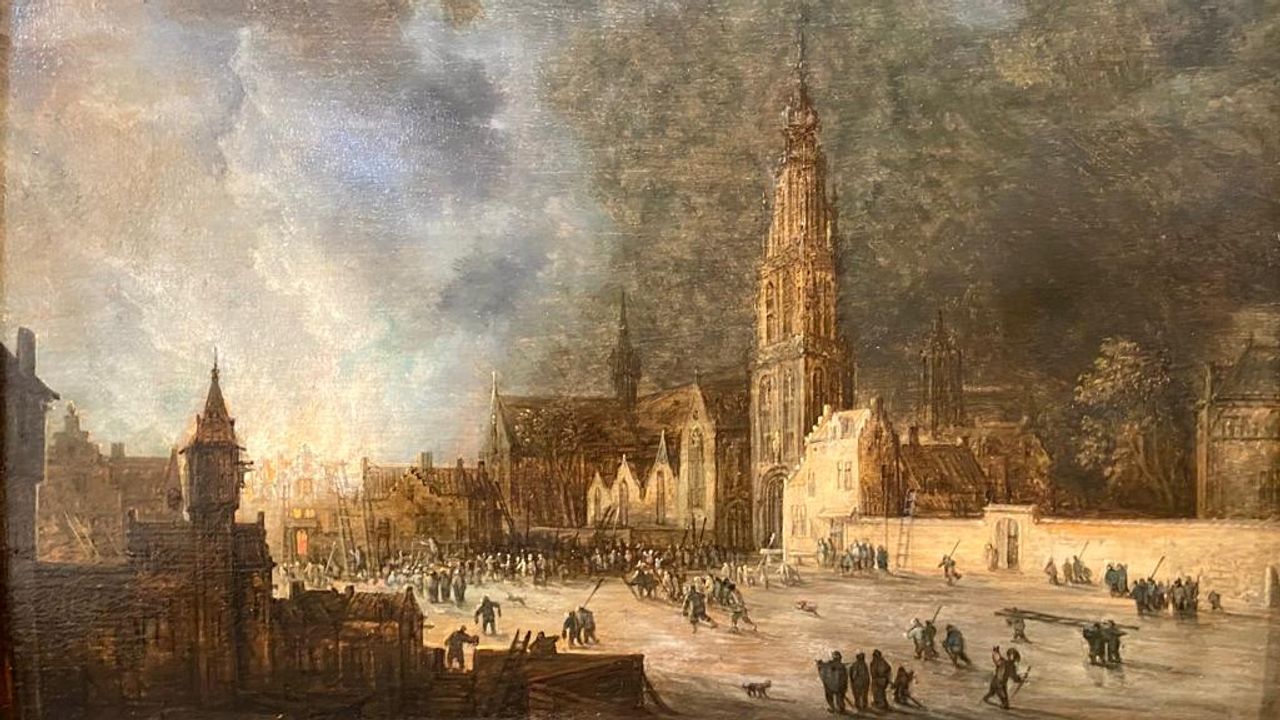 Het schilderij ‘Brand bij de Grote Kerk in Breda' van Frans de Momper.