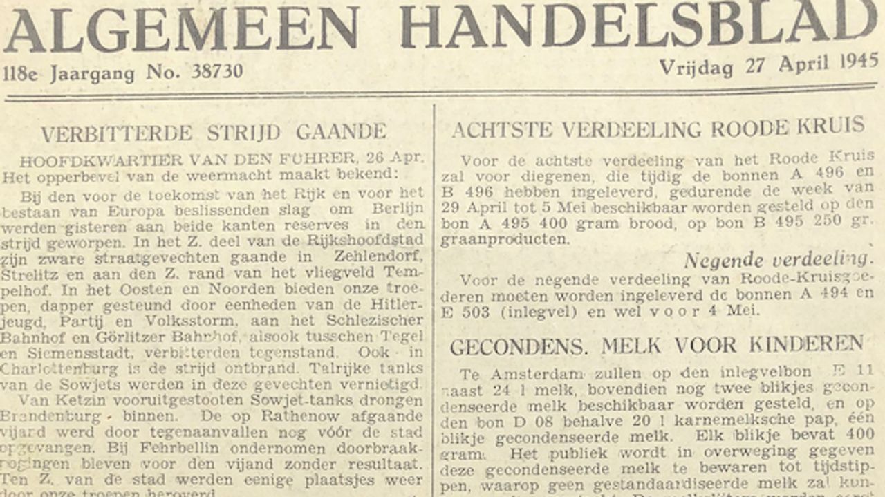 De krant van 27 april 1945 (Foto: Jan de Wit).