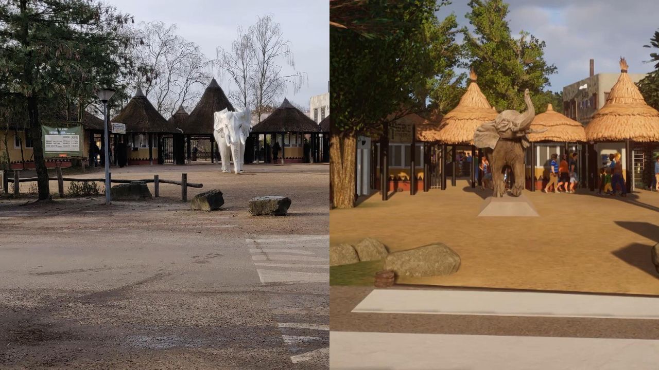 Links de werkelijke ingang en rechts de nagemaakte ingang. 