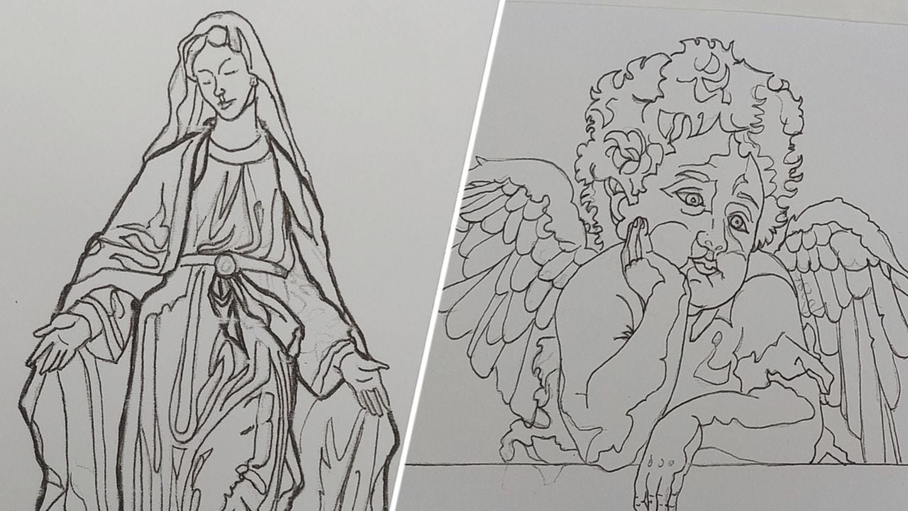 Een schets van Maria en een cherubijntje (foto: Peter Nuijten)