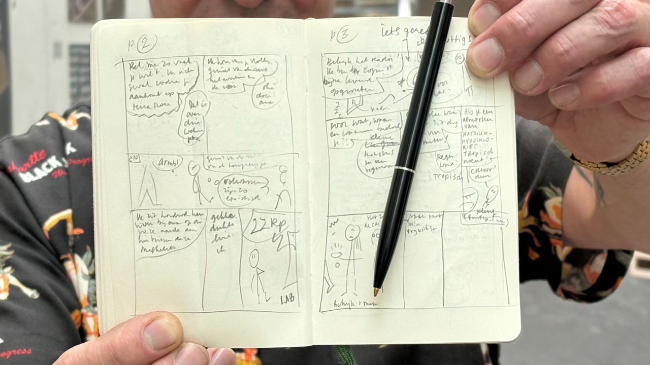 Zo begint Jan Vriends een nieuwe strip (foto: Alice van der Plas).