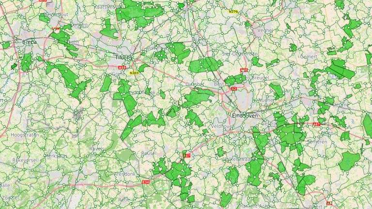 Met kleuren wordt aangegeven hoe druk het is in de Brabantse natuurgebieden (foto: VisitBrabant)