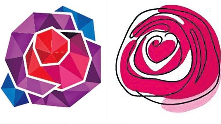Dat het oude logo van Roosendaal (rechts) werd vervangen door de ‘bloemkool’ (links), vindt Remco maar niks.