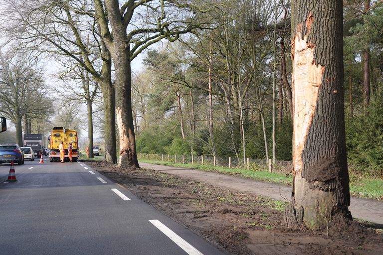 De vrachtwagen raakte bij de Boslaan in Vught van de weg (foto: Bart Meesters).