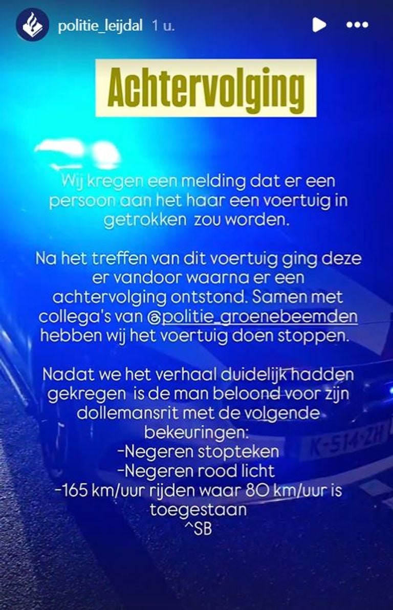 Foto: Instagram politie Leijdal