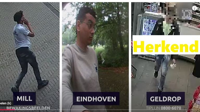 De man die in Geldrop werd gezocht (rechts) is gevonden; de andere twee verdachten nog niet (foto: Bureau Brabant).