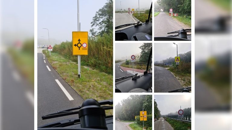 De zeven waarschuwingsborden (foto's: Ton Rovers)