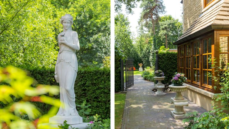 Er staan veel beelden in de tuin (foto: Honders/Alting Makelaars).