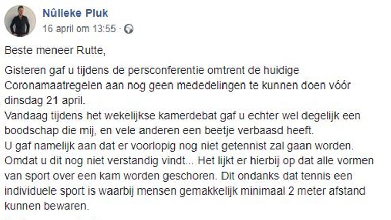 De oproep van Nûlleke Pluk op Facebook aan premier Mark Rutte.