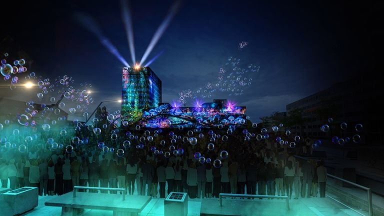 Een indruk van hoe het werk op het Stadhuisplein eruit gaat zien. 