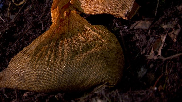 De sneakers gaan in een speciale zak de composttunnel in