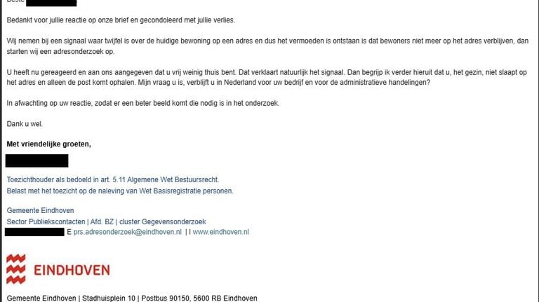 De mail die Gudulu van een ambtenaar kreeg. 