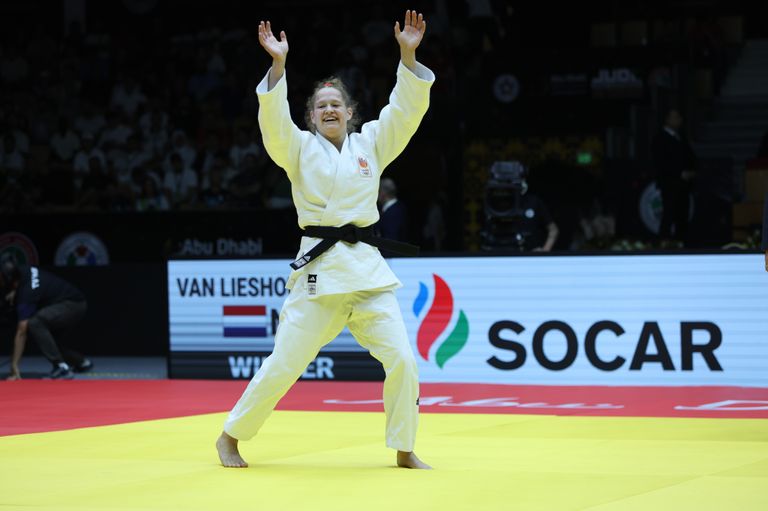 Joanne van Lieshout won goud tijdens het WK in Abu Dhabi  (foto: ANP 2024/Ali Haider).