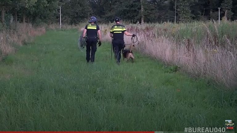 Op jacht met de politiehond in het maisveld (Beeld: Bureau 040)