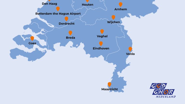 De locaties in het zuiden van Nederland (beeld: GGD).