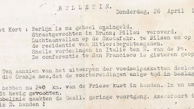 Fragment uit de krant van 26 april 1945 (Foto: Jan de Wit).