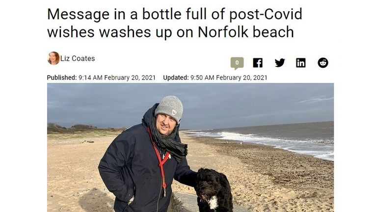 De flessenpost van Jenny is nieuws in Engeland.