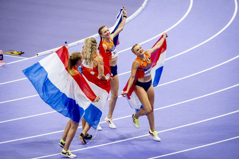 Nederlandse vrouwen pakken zilver op 4 x 400m estafette (Foto: ANP 2024/Robin Utrecht).