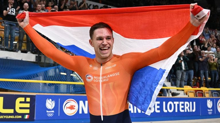 Harrie Lavreysen pakte drie Europese titels. (Foto: John Thys, AFP)